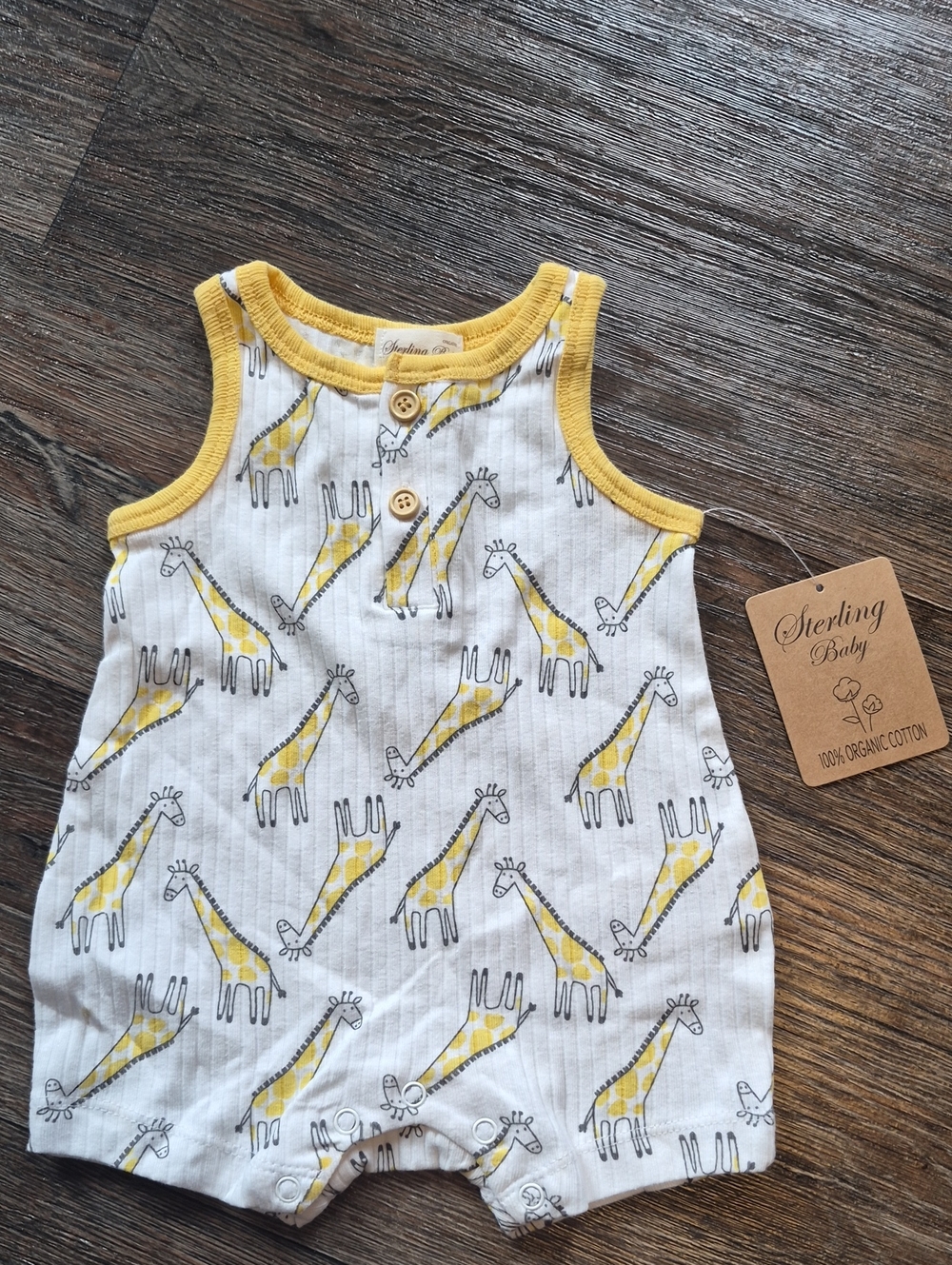 Sterling Baby Yellow Giraffe Organic Cotton One-Piece Bodysuit